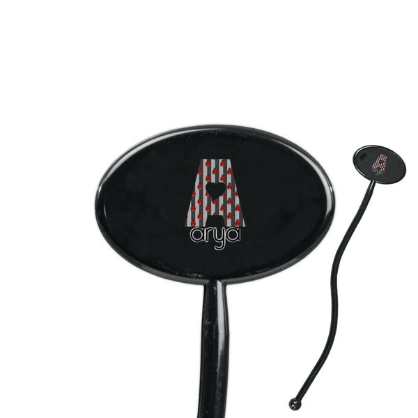 Custom Ladybugs & Stripes 7" Oval Plastic Stir Sticks - Black - Single Sided (Personalized)