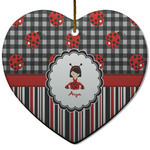 Ladybugs & Stripes Heart Ceramic Ornament w/ Name or Text