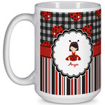 Ladybugs & Stripes 15 Oz Coffee Mug - White (Personalized)