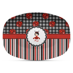 Ladybugs & Stripes Plastic Platter - Microwave & Oven Safe Composite Polymer (Personalized)