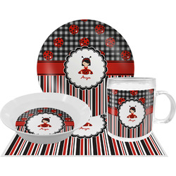 Ladybugs & Stripes Dinner Set - Single 4 Pc Setting w/ Name or Text