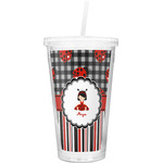 Ladybugs & Stripes Double Wall Tumbler with Straw (Personalized)