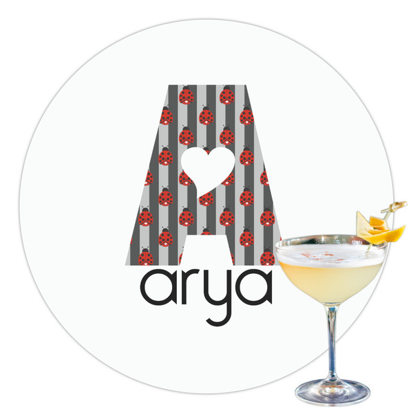 Custom Ladybugs & Stripes Printed Drink Topper - 3.5" (Personalized)