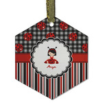 Ladybugs & Stripes Flat Glass Ornament - Hexagon w/ Name or Text