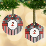 Ladybugs & Stripes Flat Glass Ornament w/ Name or Text