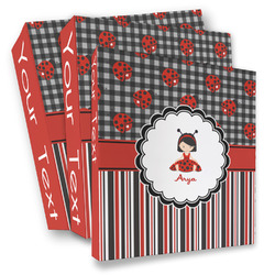 Ladybugs & Stripes 3 Ring Binder - Full Wrap (Personalized)