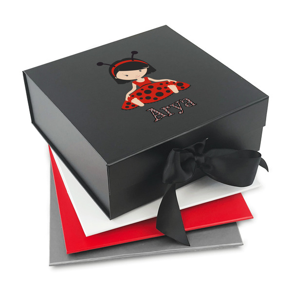 Custom Ladybugs & Stripes Gift Box with Magnetic Lid (Personalized)