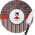 Ladybugs & Stripes Round Glass Cutting Board (Personalized)
