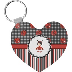 Ladybugs & Stripes Heart Plastic Keychain w/ Name or Text