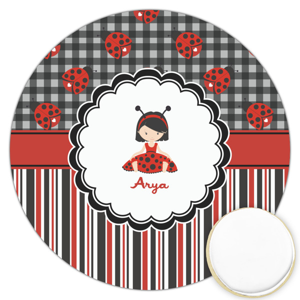 Custom Ladybugs & Stripes Printed Cookie Topper - 3.25" (Personalized)