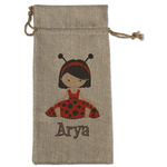 Ladybugs & Stripes Large Burlap Gift Bag - Front (Personalized)