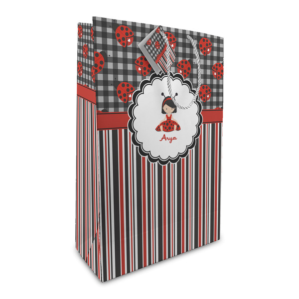 Custom Ladybugs & Stripes Large Gift Bag (Personalized)