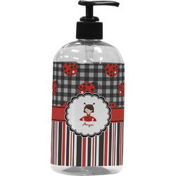 Ladybugs & Stripes Plastic Soap / Lotion Dispenser (16 oz - Large - Black) (Personalized)