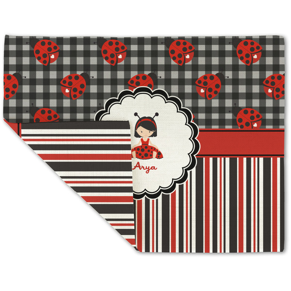 Custom Ladybugs & Stripes Double-Sided Linen Placemat - Single w/ Name or Text