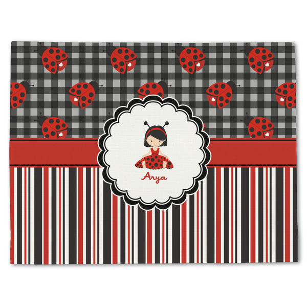 Custom Ladybugs & Stripes Single-Sided Linen Placemat - Single w/ Name or Text