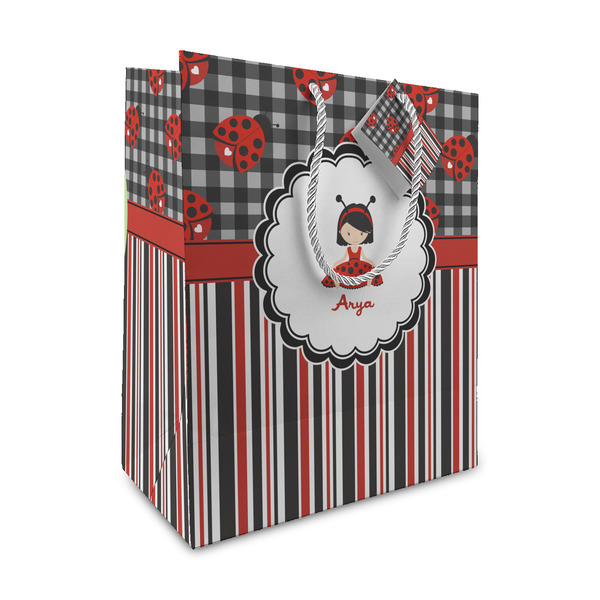 Custom Ladybugs & Stripes Medium Gift Bag (Personalized)