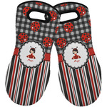 Ladybugs & Stripes Neoprene Oven Mitts - Set of 2 w/ Name or Text