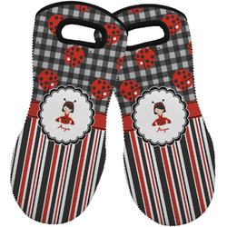 Ladybugs & Stripes Neoprene Oven Mitts - Set of 2 w/ Name or Text
