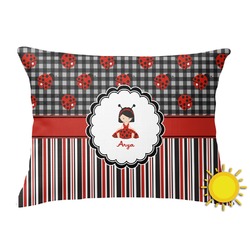 Ladybugs & Stripes Outdoor Throw Pillow (Rectangular) (Personalized)