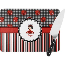 Ladybugs & Stripes Rectangular Glass Cutting Board - Large - 15.25"x11.25" w/ Name or Text