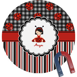 Ladybugs & Stripes Round Fridge Magnet (Personalized)