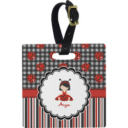 Ladybugs & Stripes Plastic Luggage Tag - Square w/ Name or Text