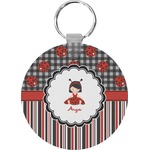 Ladybugs & Stripes Round Plastic Keychain (Personalized)