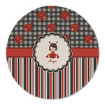 Ladybugs & Stripes Round Linen Placemat - Single Sided (Personalized)