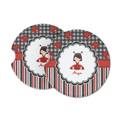 Ladybugs & Stripes Sandstone Car Coasters - Set of 2 (Personalized)