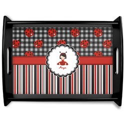 Ladybugs & Stripes Black Wooden Tray - Large (Personalized)