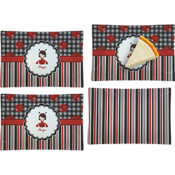 Ladybugs & Stripes Set of 4 Glass Rectangular Appetizer / Dessert Plate (Personalized)