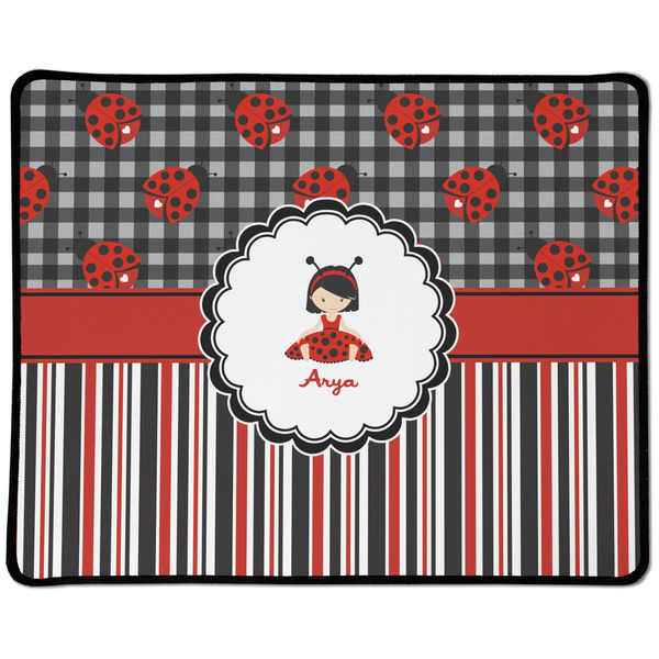 Custom Ladybugs & Stripes Large Gaming Mouse Pad - 12.5" x 10" (Personalized)