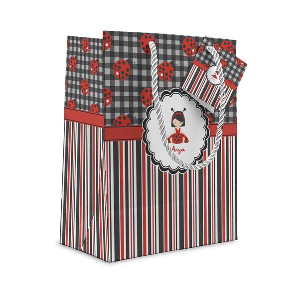 Custom Ladybugs & Stripes Small Gift Bag (Personalized)