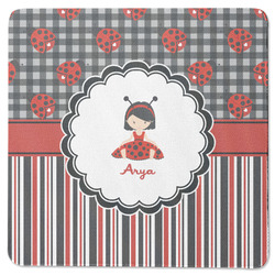 Ladybugs & Stripes Square Rubber Backed Coaster (Personalized)