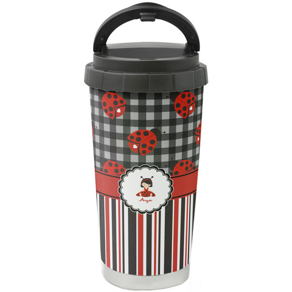 Custom Ladybugs & Stripes Stainless Steel Coffee Tumbler (Personalized)