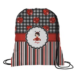 Ladybugs & Stripes Drawstring Backpack - Large (Personalized)