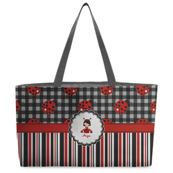 Ladybugs & Stripes Beach Totes Bag - w/ Black Handles (Personalized)