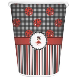 Ladybugs & Stripes Waste Basket - Double Sided (White) (Personalized)