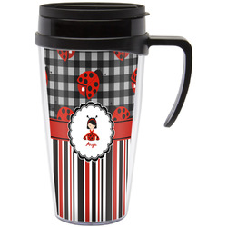 Ladybugs & Stripes Acrylic Travel Mug with Handle (Personalized)