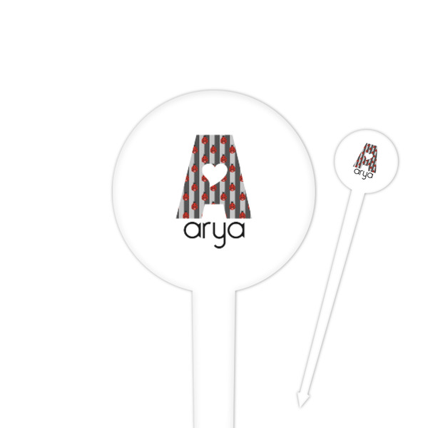 Custom Ladybugs & Stripes 4" Round Plastic Food Picks - White - Single Sided (Personalized)