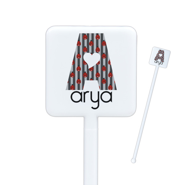 Custom Ladybugs & Stripes Square Plastic Stir Sticks - Double Sided (Personalized)