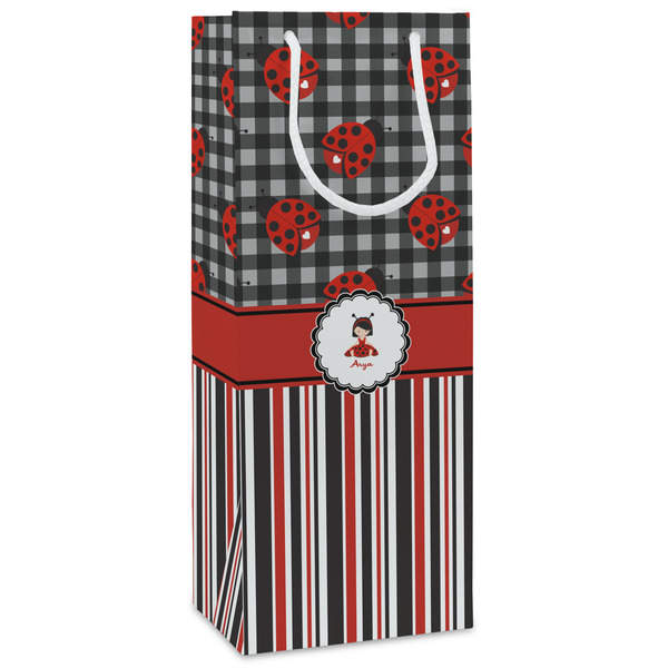 Custom Ladybugs & Stripes Wine Gift Bags - Matte (Personalized)