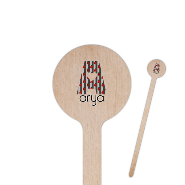 Custom Ladybugs & Stripes 7.5" Round Wooden Stir Sticks - Double Sided (Personalized)