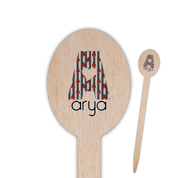 Custom Ladybugs & Stripes Oval Wooden Food Picks - Double Sided (Personalized)
