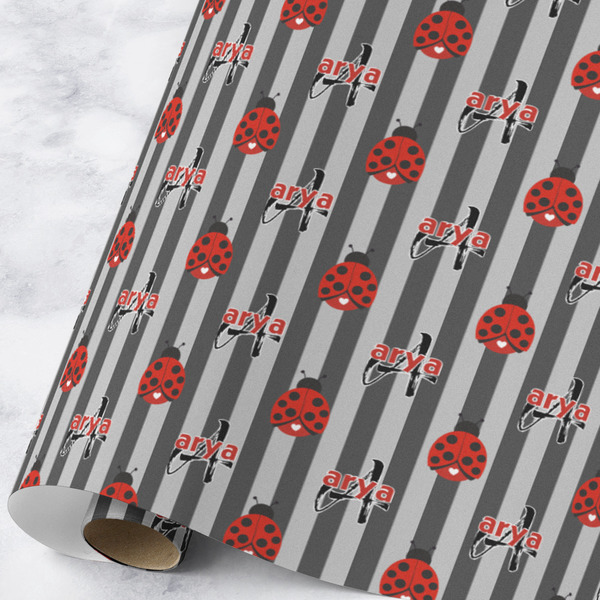 Custom Ladybugs & Stripes Wrapping Paper Roll - Large - Matte (Personalized)