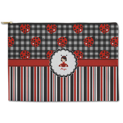 Ladybugs & Stripes Zipper Pouch - Large - 12.5"x8.5" (Personalized)