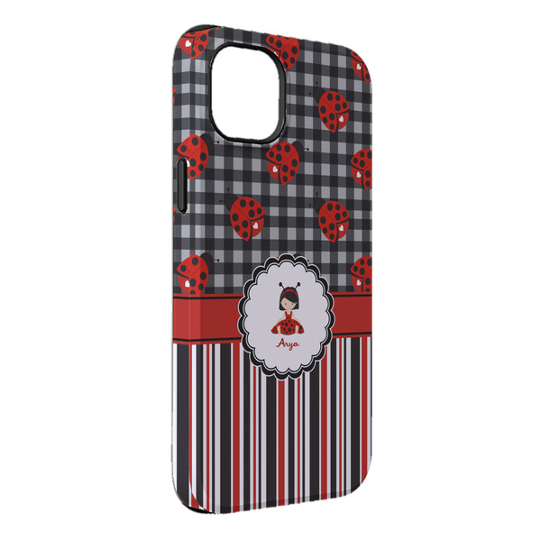 Custom Ladybugs & Stripes iPhone Case - Rubber Lined - iPhone 14 Plus (Personalized)