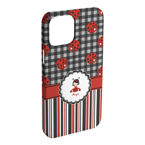 Custom Ladybugs & Stripes iPhone Case - Plastic - iPhone 15 Plus (Personalized)