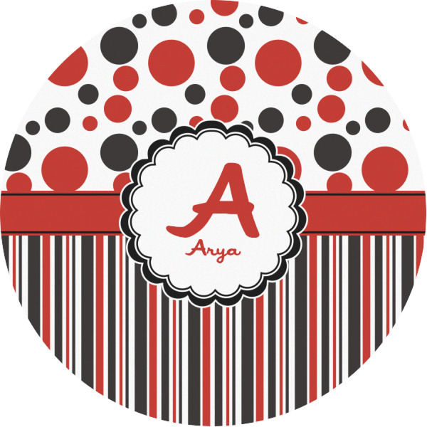 Custom Red & Black Dots & Stripes Multipurpose Round Labels - 1" (Personalized)