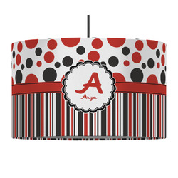 Red & Black Dots & Stripes 12" Drum Pendant Lamp - Fabric (Personalized)